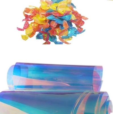 Drucken von transparenten Süßigkeiten Verpackung PVC Twist Film mit Regenbogen-Irissenzfarben für Süßigkeiten Verpackung Verpackung