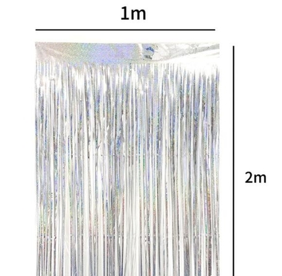 Dekorative Laser Silber Regen Seiden Tür Vorhang 1x2m Hochzeit Geburtstagsfeier mit doppelseitigem Klebeband