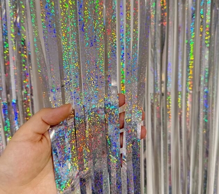 Dekorative Laser Silber Regen Seiden Tür Vorhang 1x2m Hochzeit Geburtstagsfeier mit doppelseitigem Klebeband
