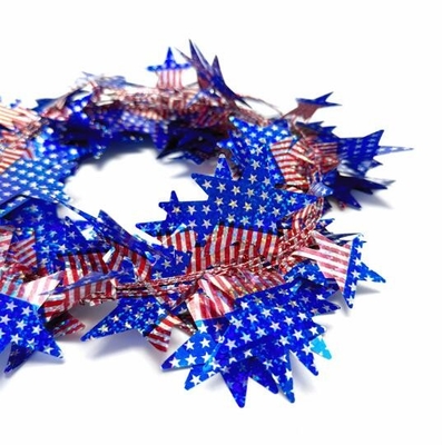 Großer fünfzackiger Stern amerikanische Flagge Dekoration Krans Weihnachtsbaum Ornament, Draht Krans Ferienstock