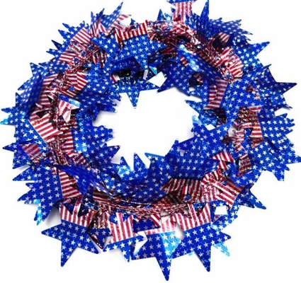 Großer fünfzackiger Stern amerikanische Flagge Dekoration Krans Weihnachtsbaum Ornament, Draht Krans Ferienstock