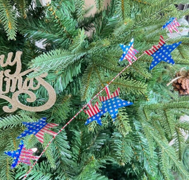 Großer fünfzackiger Stern amerikanische Flagge Dekoration Krans Weihnachtsbaum Ornament, Draht Krans Ferienstock